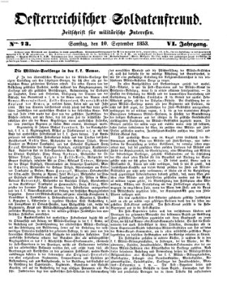 Oesterreichischer Soldatenfreund (Militär-Zeitung) Samstag 10. September 1853