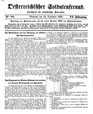 Oesterreichischer Soldatenfreund (Militär-Zeitung) Mittwoch 14. September 1853