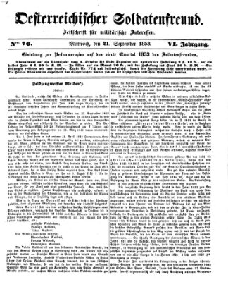 Oesterreichischer Soldatenfreund (Militär-Zeitung) Mittwoch 21. September 1853