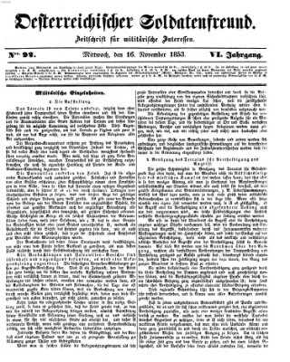 Oesterreichischer Soldatenfreund (Militär-Zeitung) Mittwoch 16. November 1853