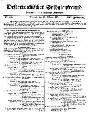 Oesterreichischer Soldatenfreund (Militär-Zeitung) Mittwoch 22. Februar 1854