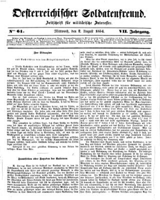 Oesterreichischer Soldatenfreund (Militär-Zeitung) Mittwoch 2. August 1854