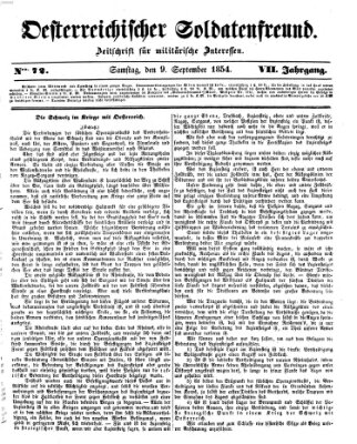 Oesterreichischer Soldatenfreund (Militär-Zeitung) Samstag 9. September 1854