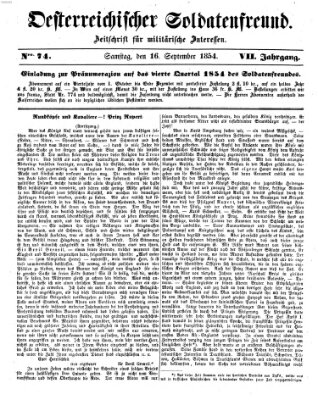 Oesterreichischer Soldatenfreund (Militär-Zeitung) Samstag 16. September 1854