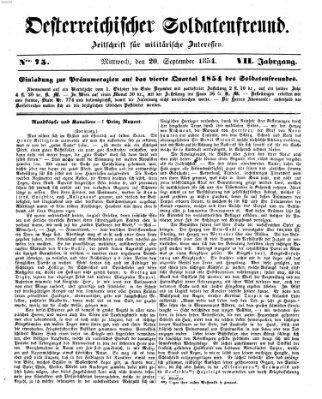 Oesterreichischer Soldatenfreund (Militär-Zeitung) Mittwoch 20. September 1854