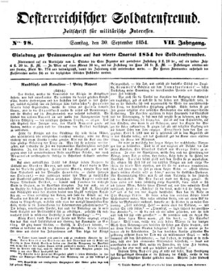 Oesterreichischer Soldatenfreund (Militär-Zeitung) Samstag 30. September 1854