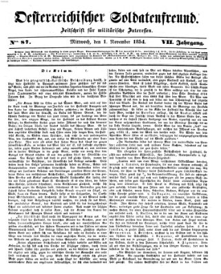 Oesterreichischer Soldatenfreund (Militär-Zeitung) Mittwoch 1. November 1854