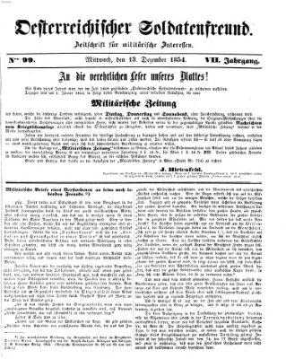 Oesterreichischer Soldatenfreund (Militär-Zeitung) Mittwoch 13. Dezember 1854