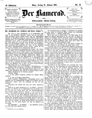 Der Kamerad Freitag 10. Februar 1865