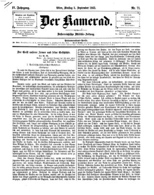 Der Kamerad Dienstag 5. September 1865