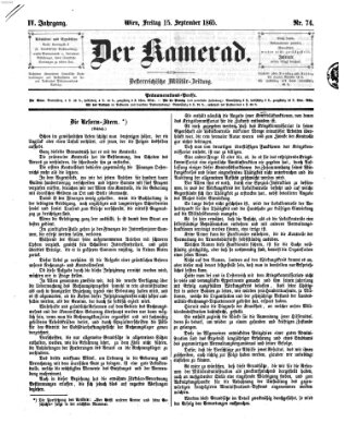 Der Kamerad Freitag 15. September 1865