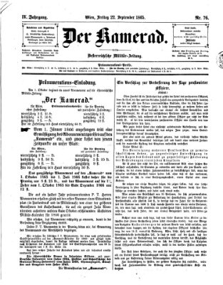 Der Kamerad Freitag 22. September 1865