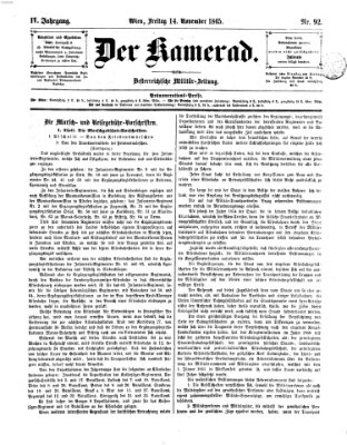 Der Kamerad Dienstag 14. November 1865