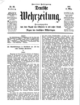 Deutsche Wehrzeitung (Allgemeine deutsche Arbeiter-Zeitung) Dienstag 14. März 1865