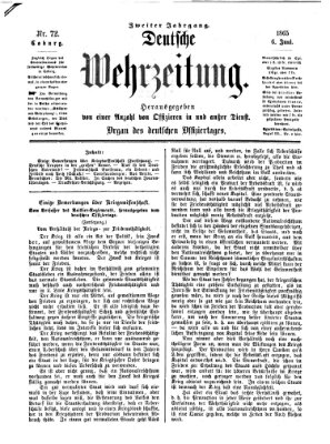 Deutsche Wehrzeitung (Allgemeine deutsche Arbeiter-Zeitung) Dienstag 6. Juni 1865