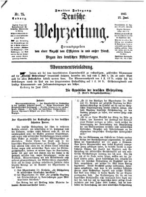 Deutsche Wehrzeitung (Allgemeine deutsche Arbeiter-Zeitung) Dienstag 27. Juni 1865