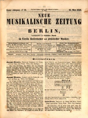 Neue Berliner Musikzeitung Mittwoch 31. März 1847