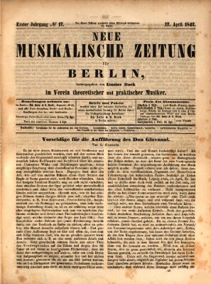 Neue Berliner Musikzeitung Dienstag 27. April 1847