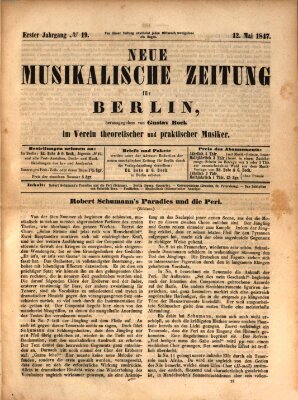 Neue Berliner Musikzeitung Mittwoch 12. Mai 1847