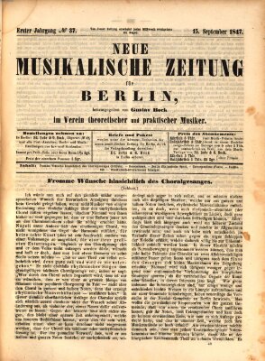 Neue Berliner Musikzeitung Mittwoch 15. September 1847