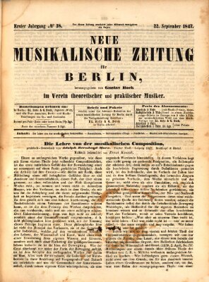 Neue Berliner Musikzeitung Mittwoch 22. September 1847