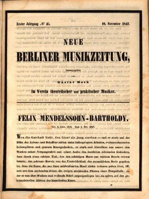 Neue Berliner Musikzeitung Mittwoch 10. November 1847