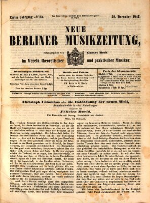 Neue Berliner Musikzeitung Mittwoch 29. Dezember 1847