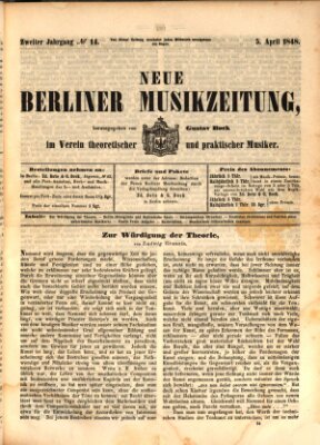 Neue Berliner Musikzeitung Mittwoch 5. April 1848