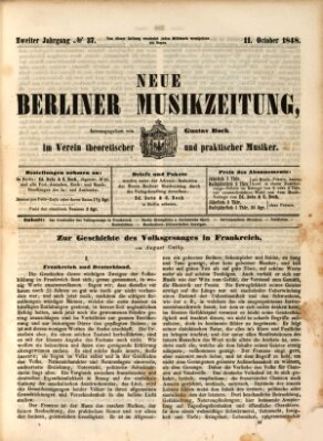 Neue Berliner Musikzeitung Mittwoch 11. Oktober 1848