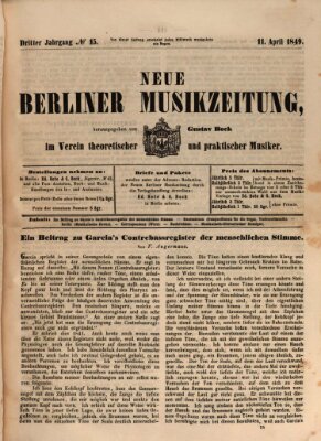 Neue Berliner Musikzeitung Mittwoch 11. April 1849