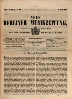 Neue Berliner Musikzeitung Mittwoch 9. Mai 1849