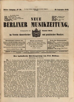 Neue Berliner Musikzeitung Mittwoch 19. September 1849