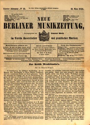 Neue Berliner Musikzeitung Mittwoch 13. März 1850