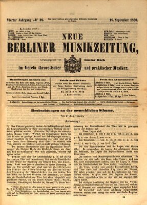 Neue Berliner Musikzeitung Mittwoch 18. September 1850