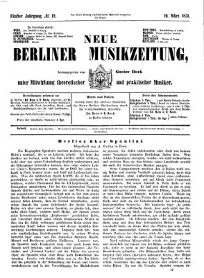 Neue Berliner Musikzeitung Mittwoch 19. März 1851