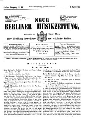 Neue Berliner Musikzeitung Mittwoch 2. April 1851