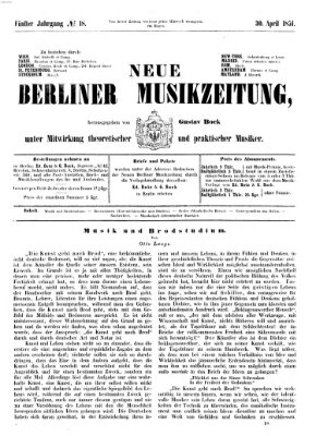 Neue Berliner Musikzeitung Mittwoch 30. April 1851