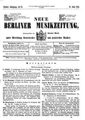 Neue Berliner Musikzeitung Mittwoch 18. Juni 1851