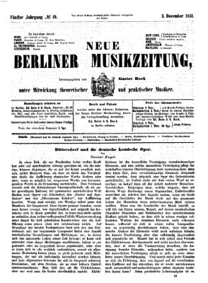 Neue Berliner Musikzeitung Mittwoch 3. Dezember 1851