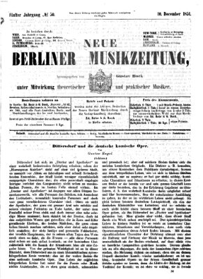 Neue Berliner Musikzeitung Mittwoch 10. Dezember 1851