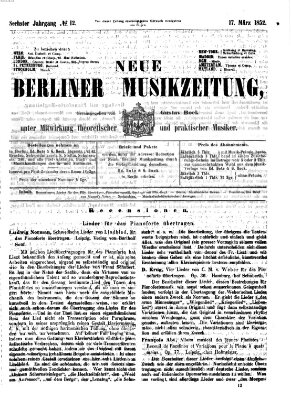 Neue Berliner Musikzeitung Mittwoch 17. März 1852