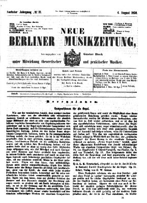 Neue Berliner Musikzeitung Mittwoch 4. August 1852