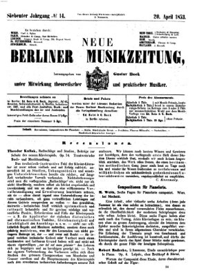 Neue Berliner Musikzeitung Mittwoch 20. April 1853