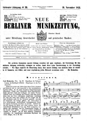 Neue Berliner Musikzeitung Samstag 19. November 1853