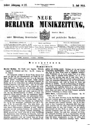 Neue Berliner Musikzeitung Mittwoch 5. Juli 1854