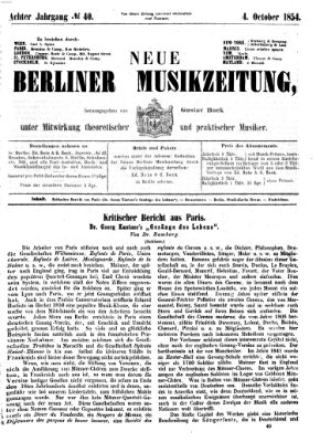 Neue Berliner Musikzeitung Mittwoch 4. Oktober 1854