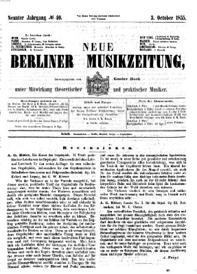 Neue Berliner Musikzeitung Mittwoch 3. Oktober 1855