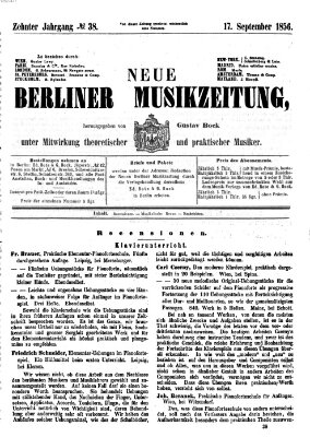 Neue Berliner Musikzeitung Mittwoch 17. September 1856