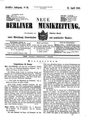 Neue Berliner Musikzeitung Mittwoch 14. April 1858