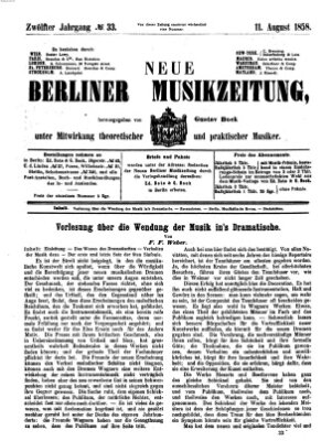 Neue Berliner Musikzeitung Mittwoch 11. August 1858